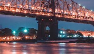 Preview wallpaper bridge, night city, lighting, city lights, new york, usa