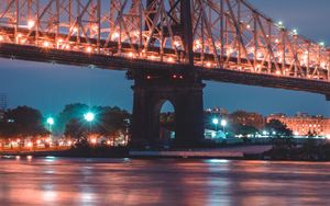 Preview wallpaper bridge, night city, lighting, city lights, new york, usa