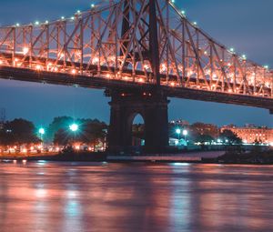 Preview wallpaper bridge, night city, lighting, city lights, new york, usa