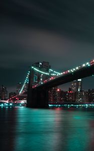 Preview wallpaper bridge, night city, lights, city lights, brooklyn, usa