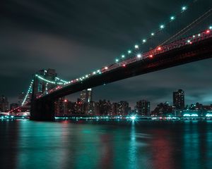 Preview wallpaper bridge, night city, lights, city lights, brooklyn, usa