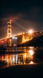 Preview wallpaper bridge, night city, lights, glow, water