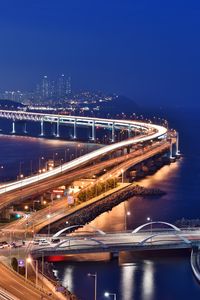 Preview wallpaper bridge, night city, skyscrapers, city lights