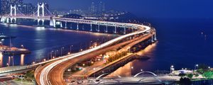 Preview wallpaper bridge, night city, skyscrapers, city lights