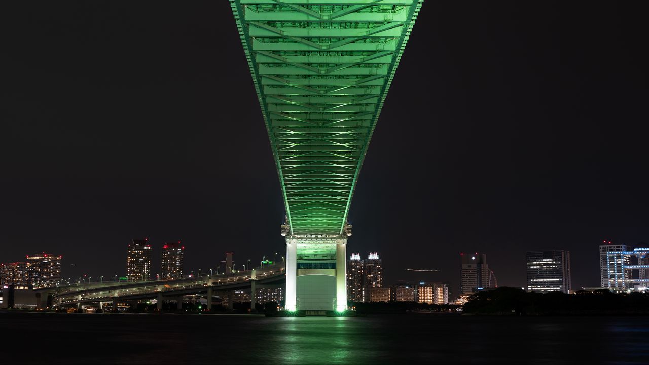 Wallpaper bridge, night city, tokyo, japan