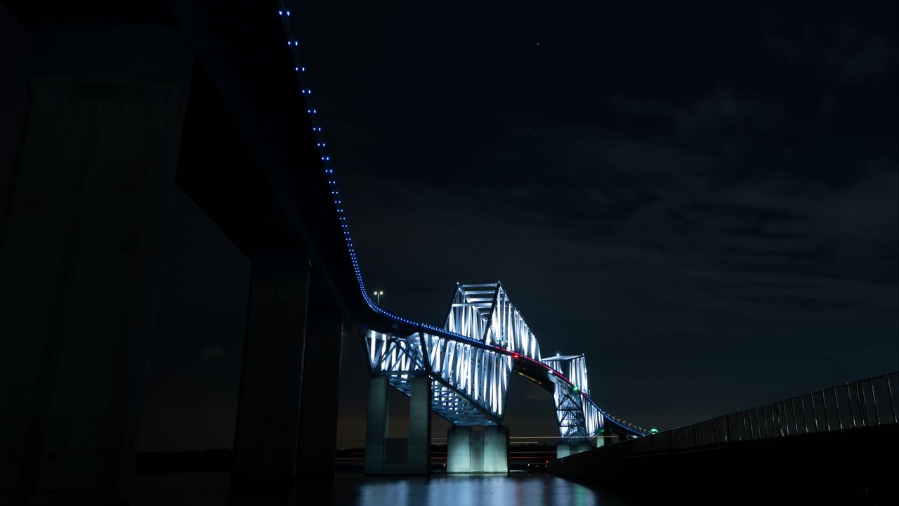 Wallpaper bridge, night, dark, backlight, architecture