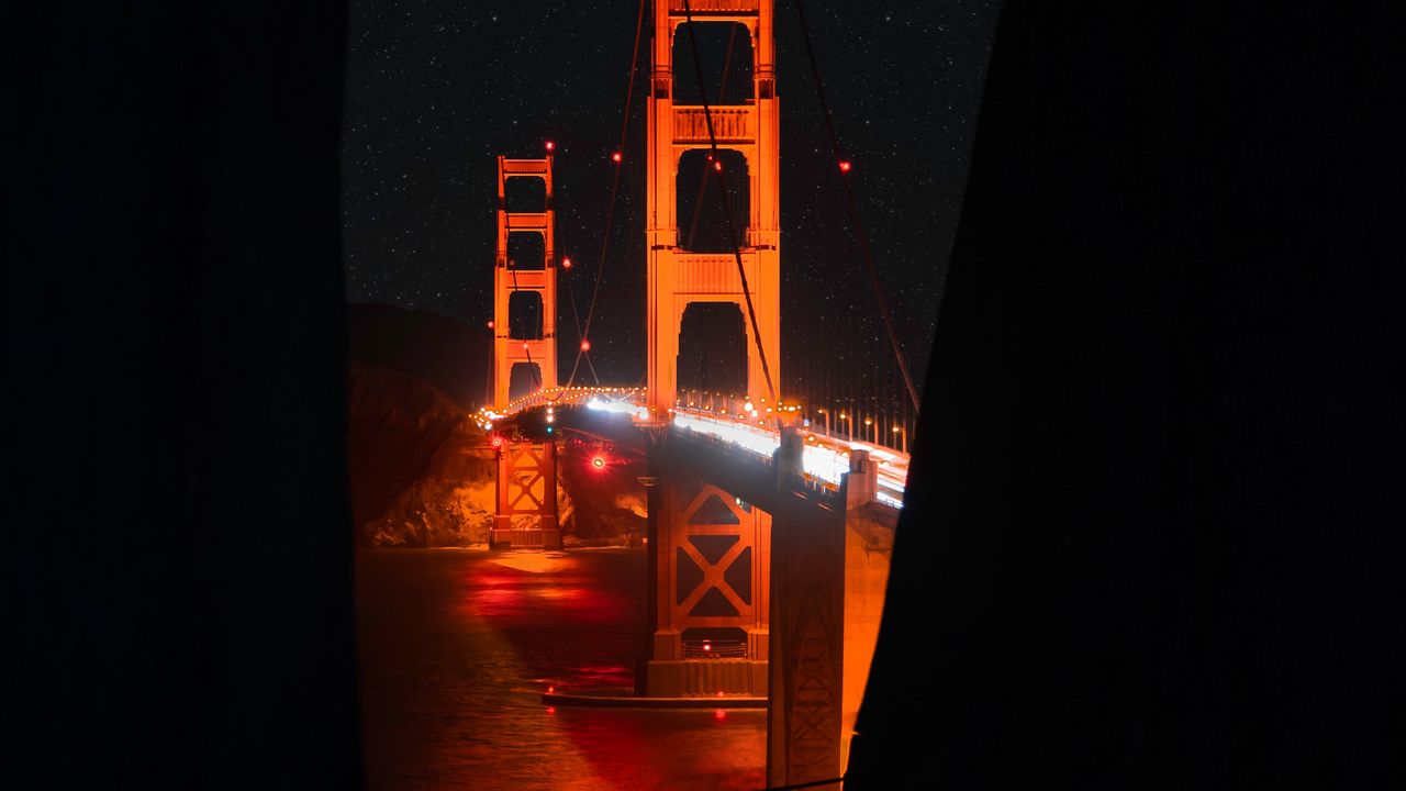 Wallpaper bridge, night, dark, architecture, lights
