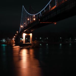 Preview wallpaper bridge, night, dark, lights, reflection