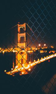 Preview wallpaper bridge, night, fence, mesh, blur, bokeh, glare