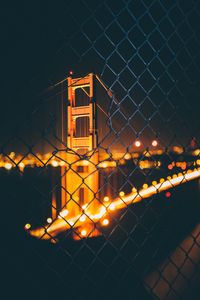 Preview wallpaper bridge, night, fence, mesh, blur, bokeh, glare