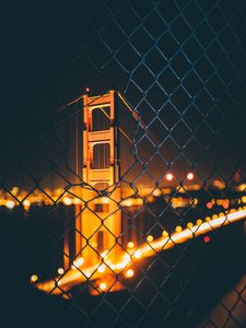 Preview wallpaper bridge, night, fence, mesh, blur, bokeh, glare