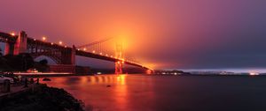 Preview wallpaper bridge, night, fog, backlight, bay, golden gate bridge, san francisco, usa
