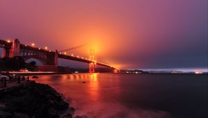 Preview wallpaper bridge, night, fog, backlight, bay, golden gate bridge, san francisco, usa