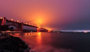 Preview wallpaper bridge, night, fog, backlight, bay, golden gate bridge, san francisco, usa