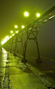 Preview wallpaper bridge, night, lights, city, river, light