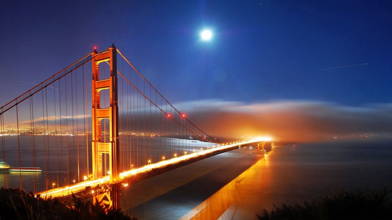 Wallpaper bridge, night, lights, san francisco, california, usa