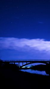 Preview wallpaper bridge, night, starry sky, clouds