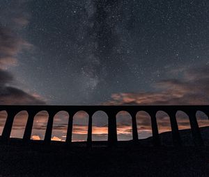 Preview wallpaper bridge, night, starry sky, stars, dark