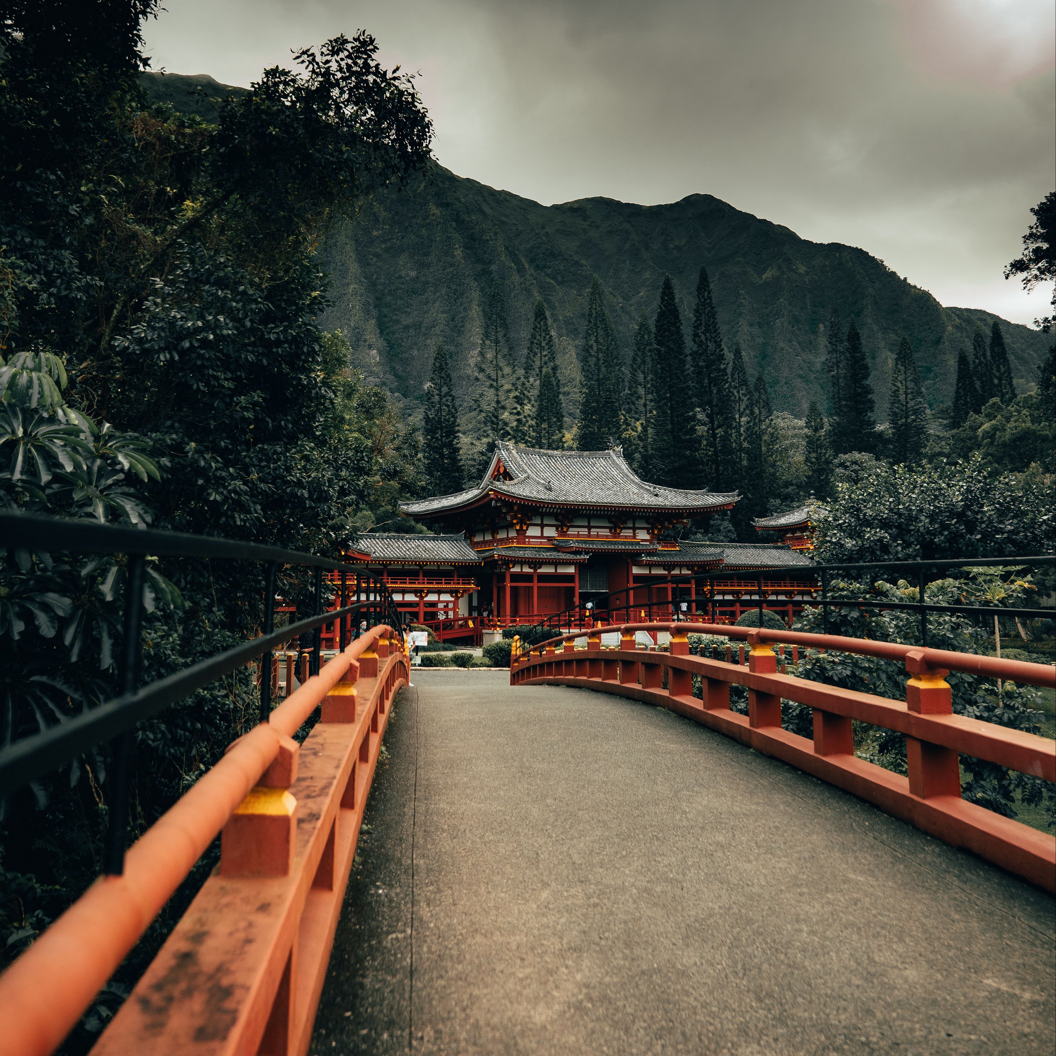 Download wallpaper 3415x3415 bridge, pagoda, temple, architecture ...