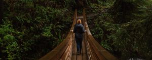 Preview wallpaper bridge, person, forest, nature