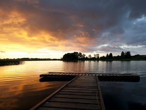 Preview wallpaper bridge, pier, decline, sky, landscape, colors, picturesque