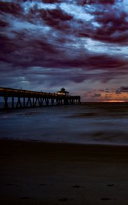 Preview wallpaper bridge, pier, sunset, evening