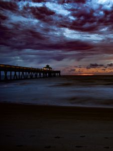 Preview wallpaper bridge, pier, sunset, evening