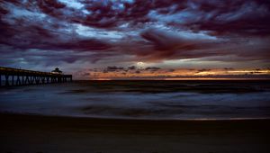 Preview wallpaper bridge, pier, sunset, evening
