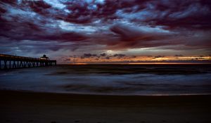 Preview wallpaper bridge, pier, sunset, evening