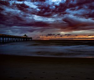 Preview wallpaper bridge, pier, sunset, evening