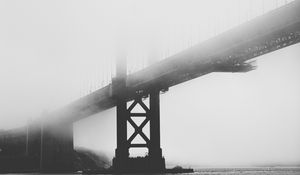 Preview wallpaper bridge, pilings, fog, sea, black and white