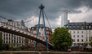 Preview wallpaper bridge, pilings, houses, river