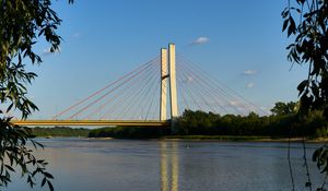 Preview wallpaper bridge, pilings, river, trees, leaves