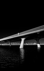 Preview wallpaper bridge, pilings, river, black and white