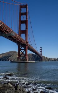 Preview wallpaper bridge, pilings, river, hills