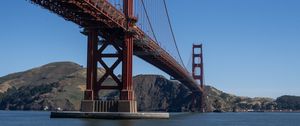 Preview wallpaper bridge, pilings, river, hills