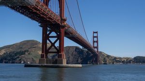 Preview wallpaper bridge, pilings, river, hills