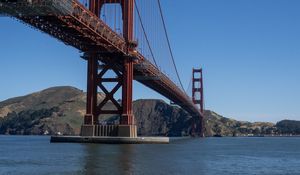 Preview wallpaper bridge, pilings, river, hills