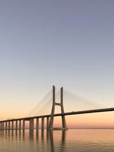 Preview wallpaper bridge, pilings, sea, sunrise