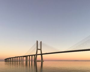 Preview wallpaper bridge, pilings, sea, sunrise
