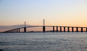 Preview wallpaper bridge, pilings, sea, sunrise, nature