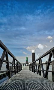 Preview wallpaper bridge, pillings, metal, sea, sky