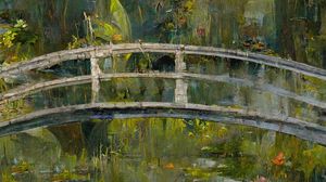 Preview wallpaper bridge, pond, flowers, paint, art