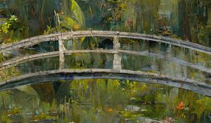 Preview wallpaper bridge, pond, flowers, paint, art