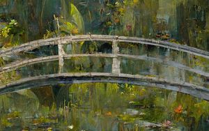 Preview wallpaper bridge, pond, flowers, paint, art
