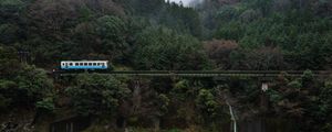 Preview wallpaper bridge, railroad, trees, river, rocks