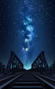 Preview wallpaper bridge, rails, starry sky, night, art