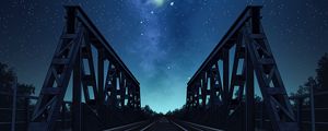 Preview wallpaper bridge, rails, starry sky, night, art