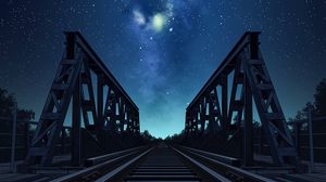 Preview wallpaper bridge, rails, starry sky, night, art