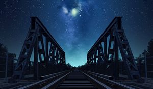 Preview wallpaper bridge, rails, starry sky, night, art